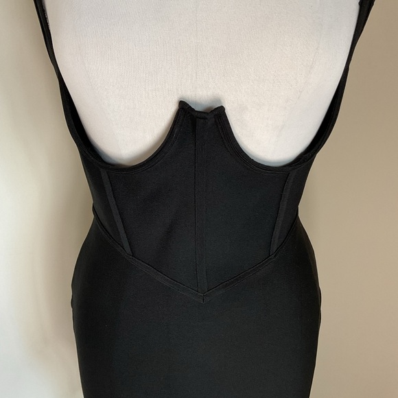 Mad For Love Black Midi Bodycon Bandage Dress Strappy Cutout Size M - Picture 3 of 5